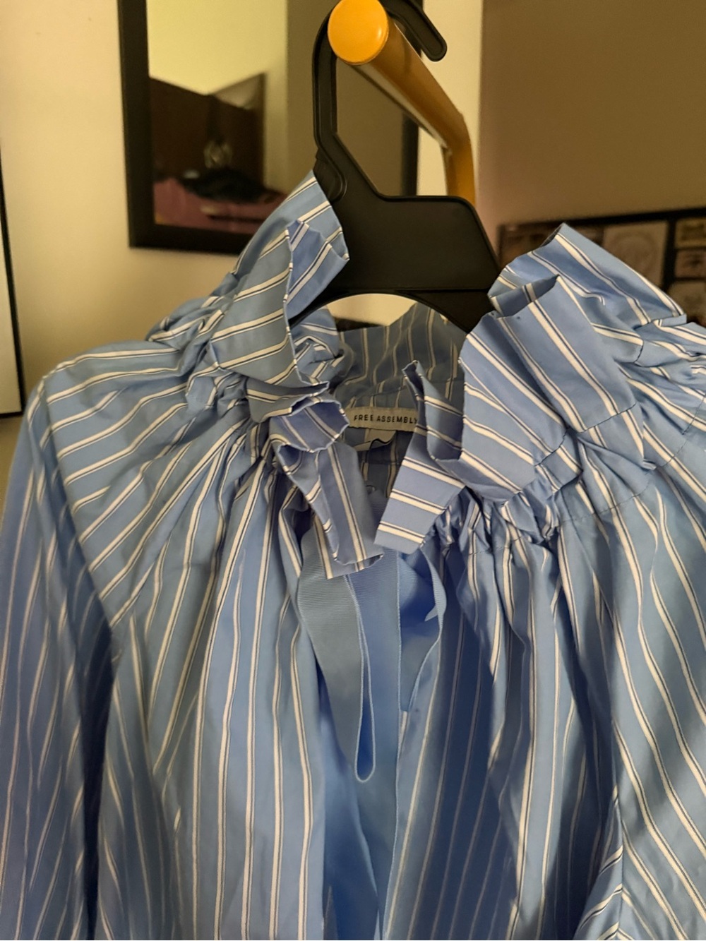 Blue Striped Tie-Neck Women's Blouse - Picture 2 of 7